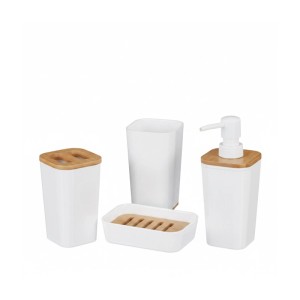 Relaxdays Badaccessoires Set Kunststoff Bambus Weiß 4-teilig 17,5 cm x 7 cm x 7 cm