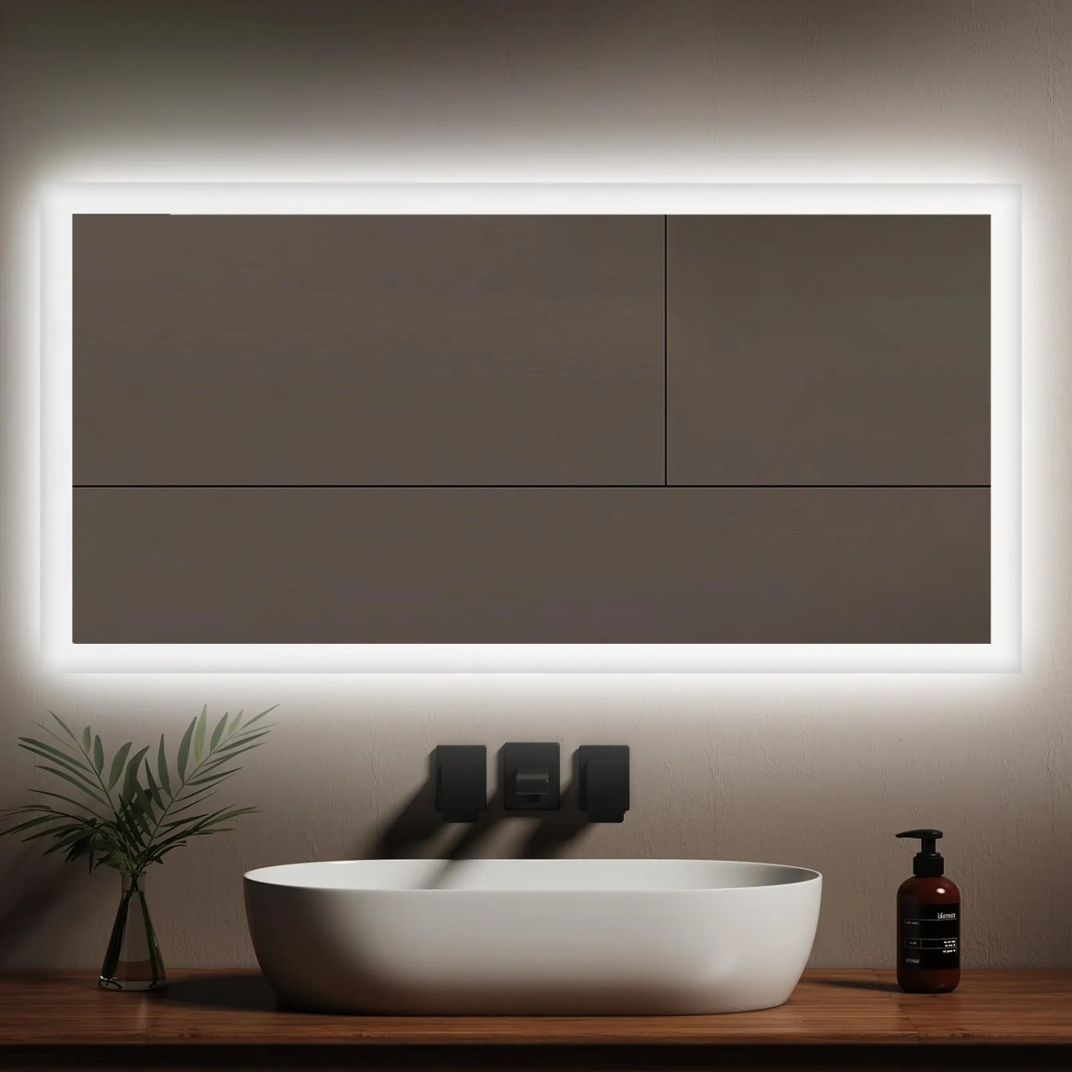 Emke LED Badspiegel 120x60 cm mit Beleuchtung, Beschlagfrei und Kippschalter für Kalt- und Warmweißes Licht.