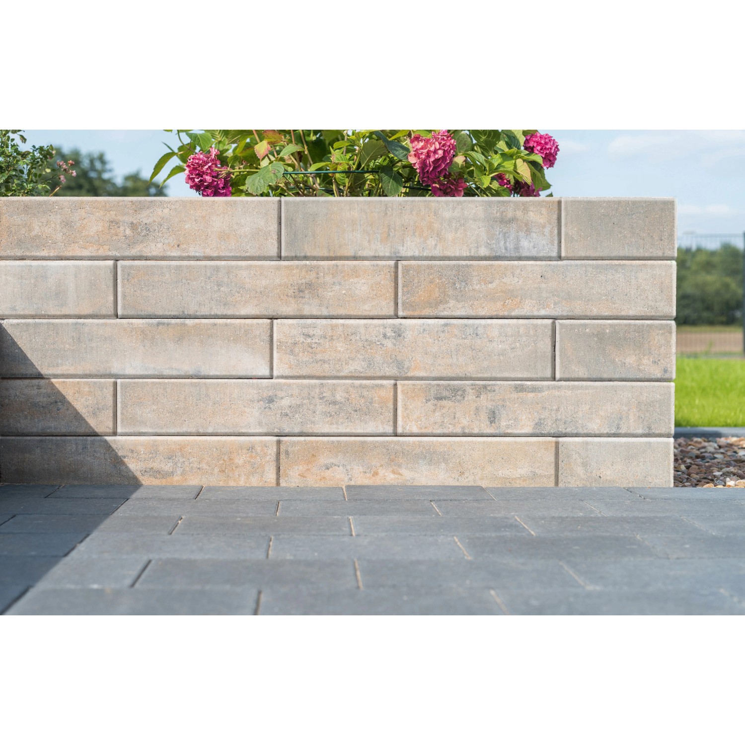 Diephaus Mauerstein Patea Medio Muschelkalk, Ansicht einer errichteten Gartenmauer.