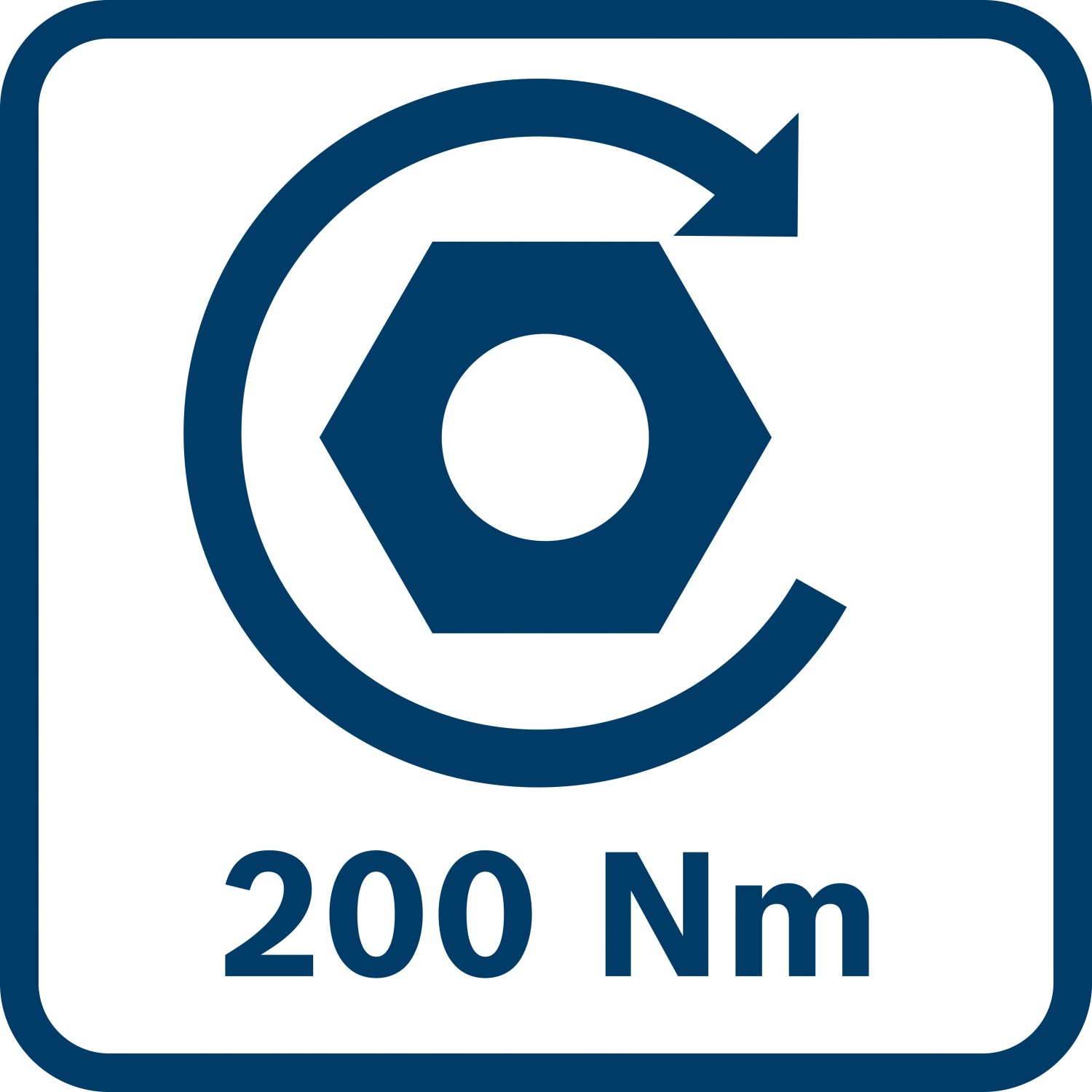 Symbol für 200 Nm Drehmoment des Bosch Professional Akku-Drehschlagschraubers.