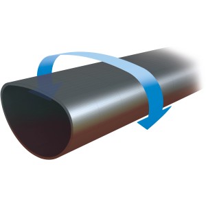 Detailaufnahme eines Pool-Rahmenrohrs mit blauem Pfeil, der die Drehbewegung andeutet.