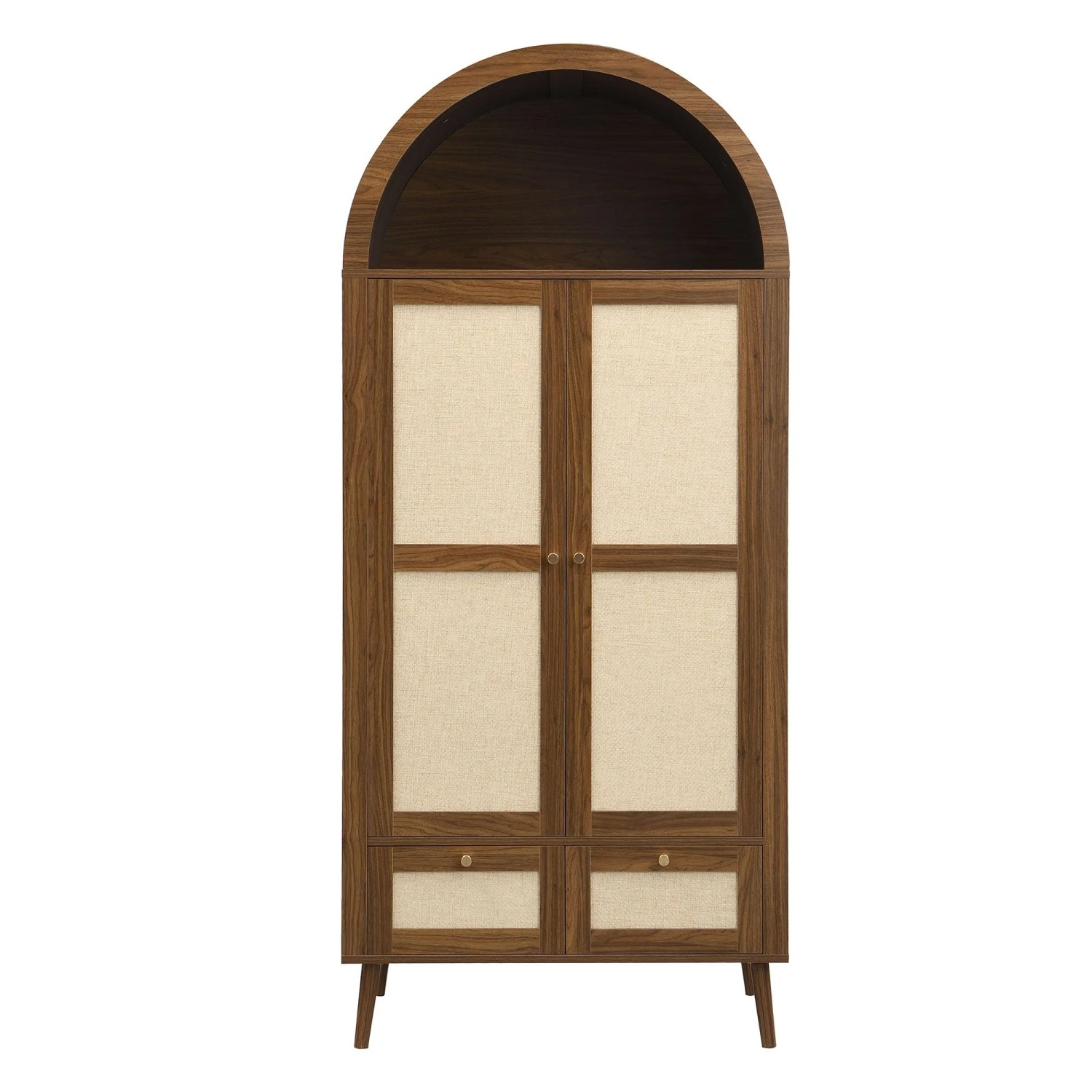 Merax Kleiderschrank 2 Türen 2 Schubladen Kleiderstange Rattanoptik Walnuss Beige