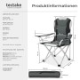 Abbildung des Tectake Campingstuhls, faltbar, gepolstert, mit Getränkehalter, grau, mit Maßangaben.