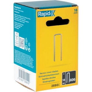 Rapid Tackerklammern 606/18 mm, 2880 Stück, in gelber Verpackung. Schmalrückenklammern für Tacker.