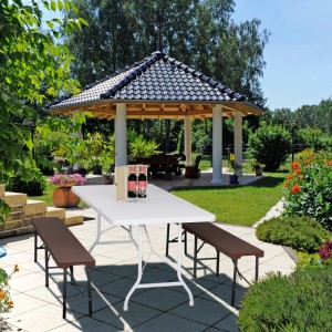 Relaxdays Bierbank 2er Set Kunststoff Stahl Braun Klappbar 180 cm x 43 cm x 25 cm