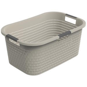 Rotho Wäschekorb Country, 40 l, Cappuccino, mit Rattanstruktur und Tragegriffen.