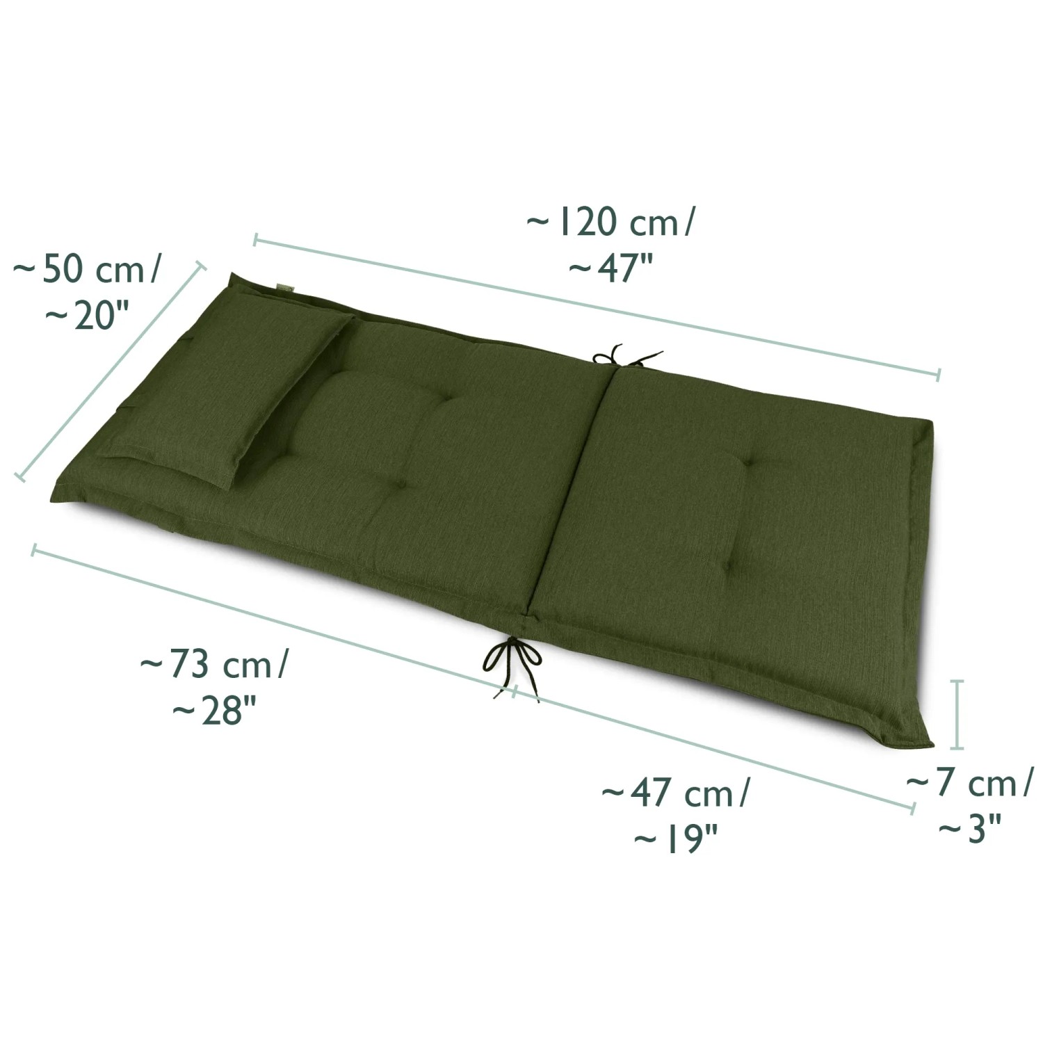 Beautissu HighLux HL Hochlehner in Dunkelgrün, 120x52x7cm. Gartenstuhlauflage mit Kopfkissen und Befestigungsbändern.