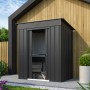 Globel Metall-Gerätehaus Skillion 64 in Anthrazit, Gerätehaus mit Pultdach und Schiebetür.
