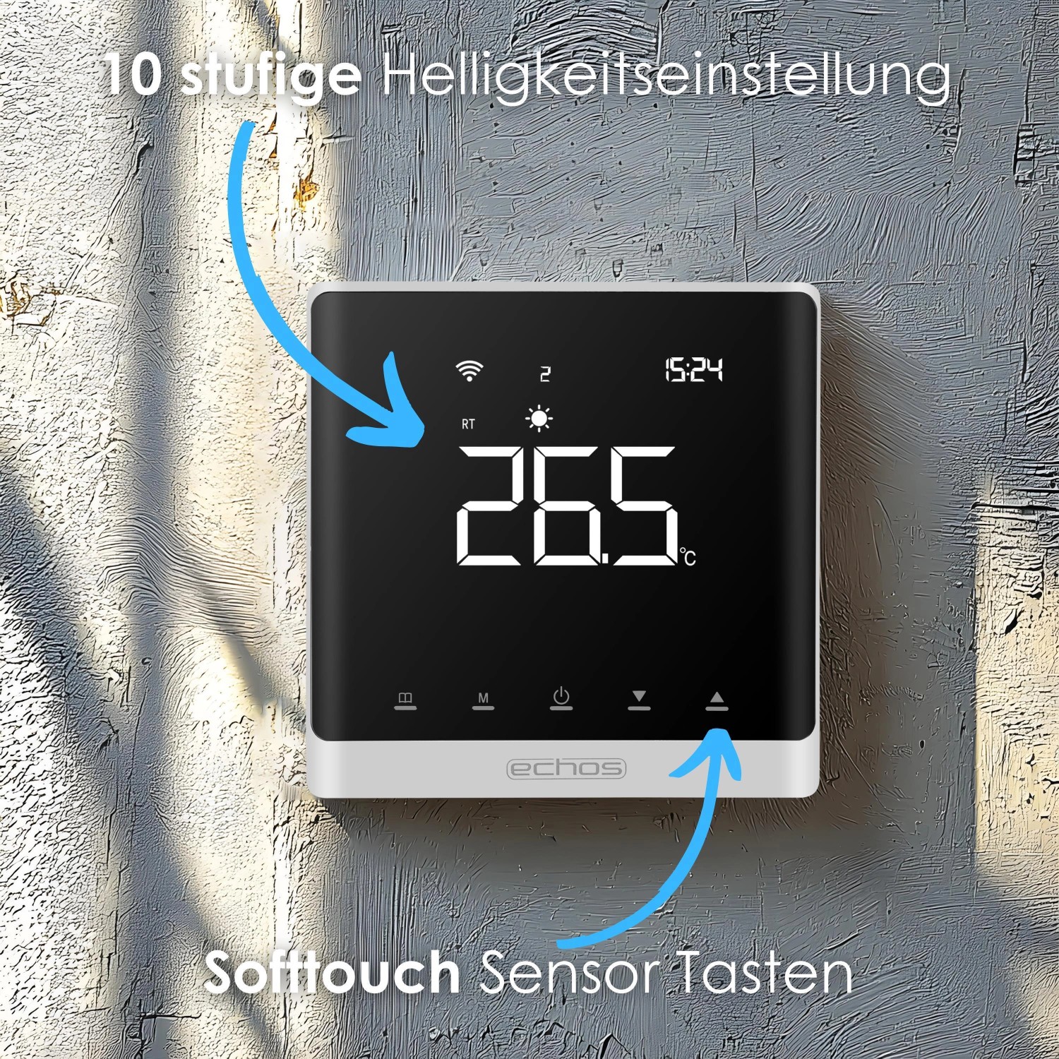 Echos Eco-4180 WLAN-Thermostat für Fußbodenheizung, steuerbar per App, weiß.