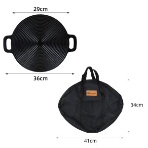 CCLIFE Koreanische Grillpfanne aus Gusseisen, rund, mit Tasche. Ideal für BBQ.