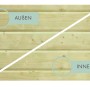 Detailansicht Karibu Poolwand: Kesseldruckimprägniertes Holz, Innen- und Außenseite im Vergleich.
