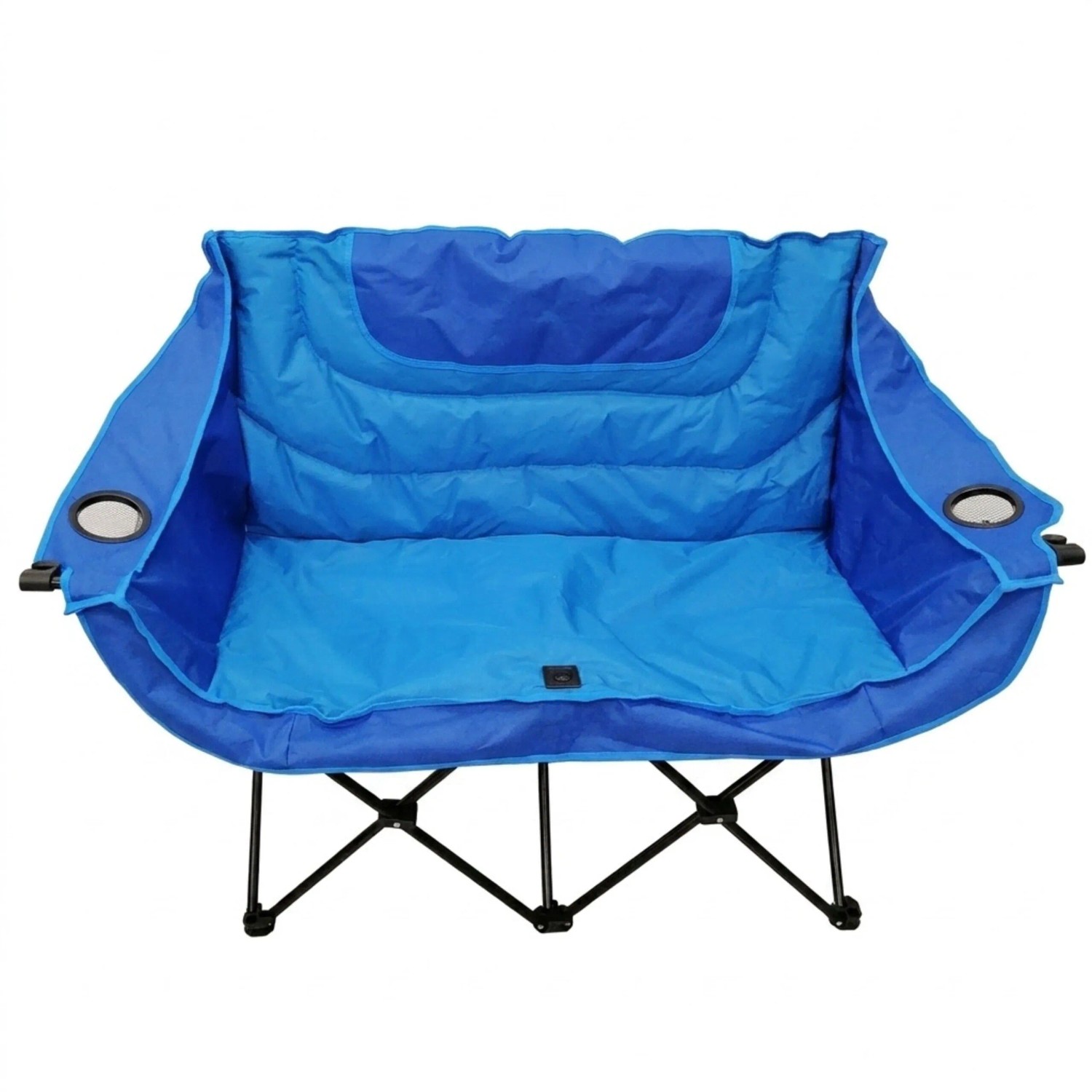 Relaxdays Campingbank Stahl Polyester Blau Faltbar Gepolstert Mit Armlehnen Mit Getränkehalter für 2 Personen 95 cm x 139 cm x 53 cm