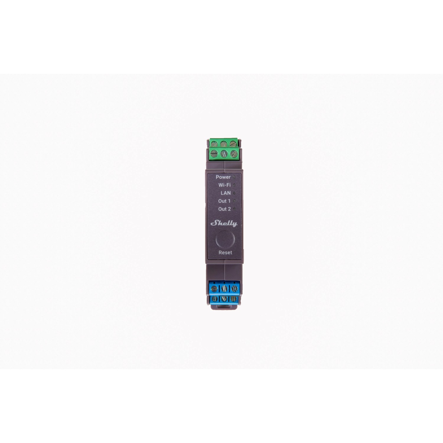 Shelly Pro 2 Relaismodul, 2-Kanal, 25A, grau, für Hausautomation. Mit LAN, WLAN und Bluetooth.