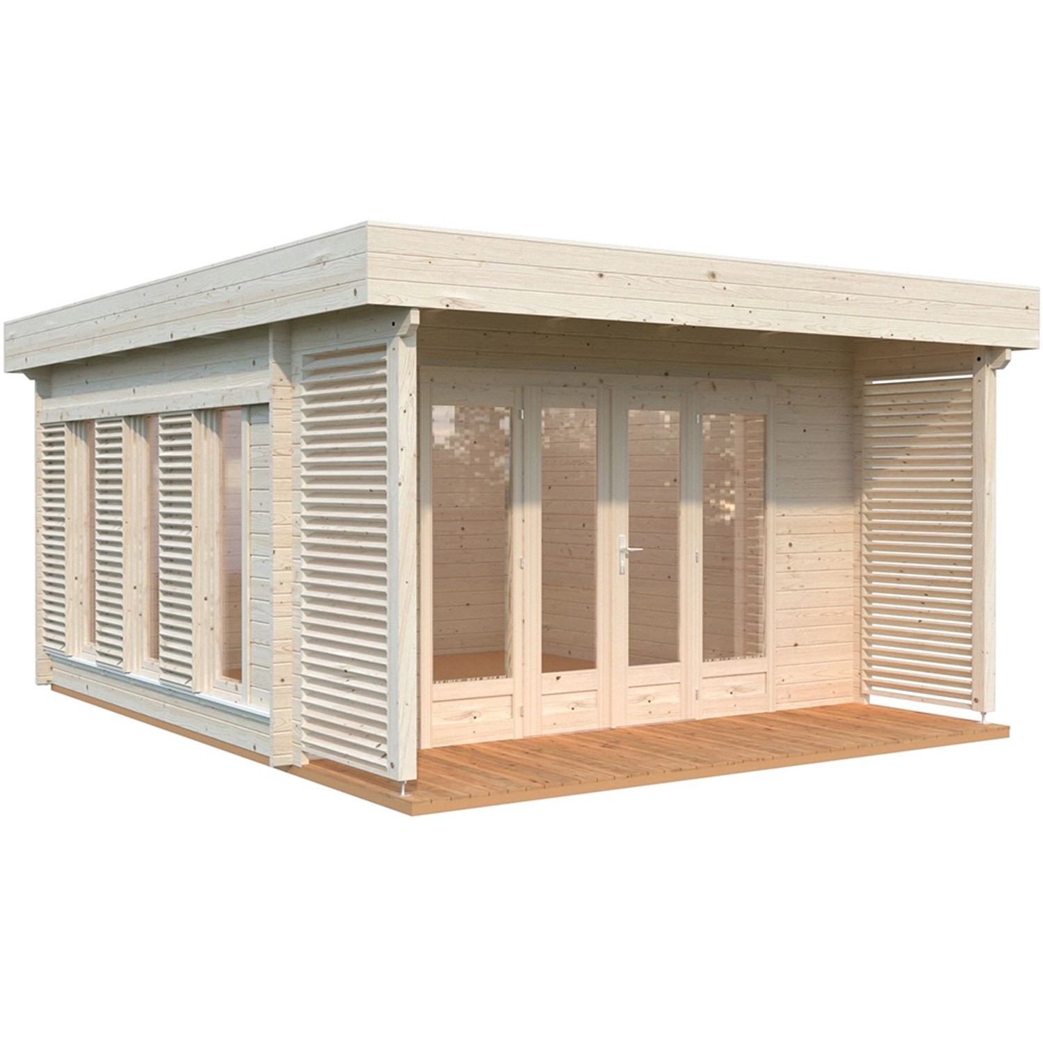 Palmako Caroline Holz-Gartenhaus/Gerätehaus Natur Flachdach Unbehandelt 434 cm x 390 cm