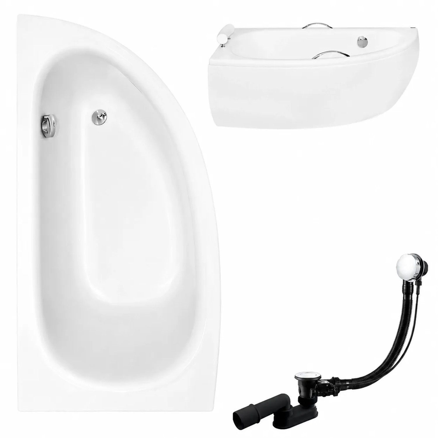 KOLMAN Badewanne Eckwanne 150 x 70 Cm Links Mit Acrylschürze Inkl. Ablauf Und Füße