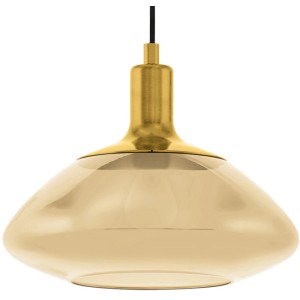 Moderne Eglo Hängeleuchte Torrontes aus Nickel und amberfarbenem Glas.