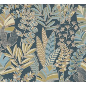 Bricoflor Vliestapete mit Blätter-Motiv in Blau, Grün und Gold für Wohn- und Schlafzimmer.