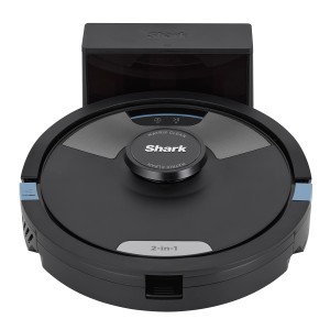 Schwarzer Shark Saug- und Wischroboter Matrix Plus 2-in-1 mit Ladestation.