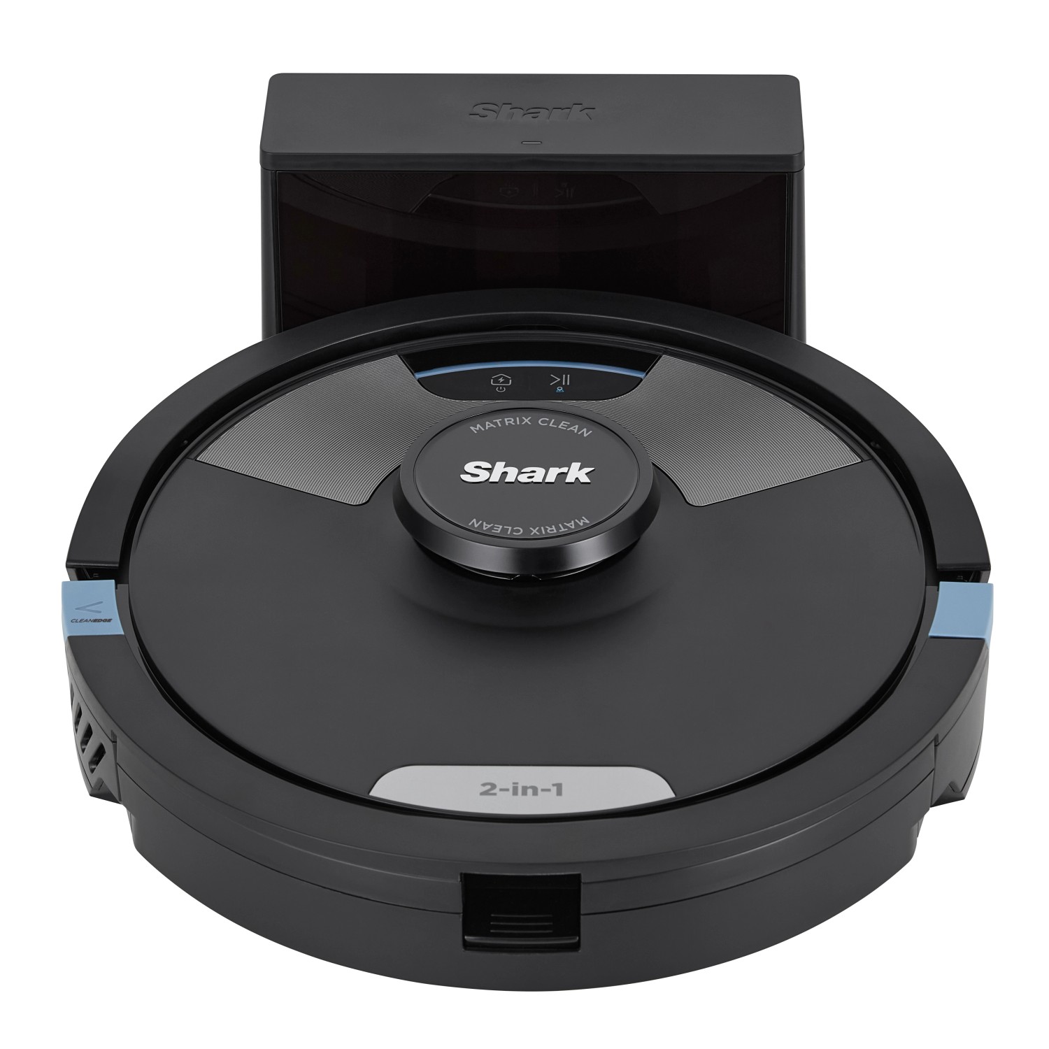 Schwarzer Shark Saug- und Wischroboter Matrix Plus 2-in-1 mit Ladestation.
