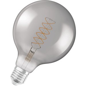 Osram LED-Leuchtmittel E27 in Globeform, 7,8W, smokeyfarben, mit sichtbarem Glühfaden.