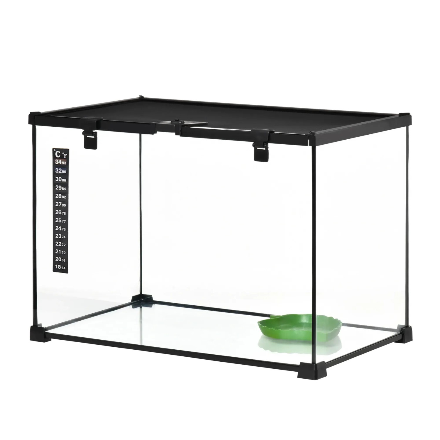 PawHut Terrarium für Reptilien, 50x30x35cm, mit Thermometer und grüner Schale.