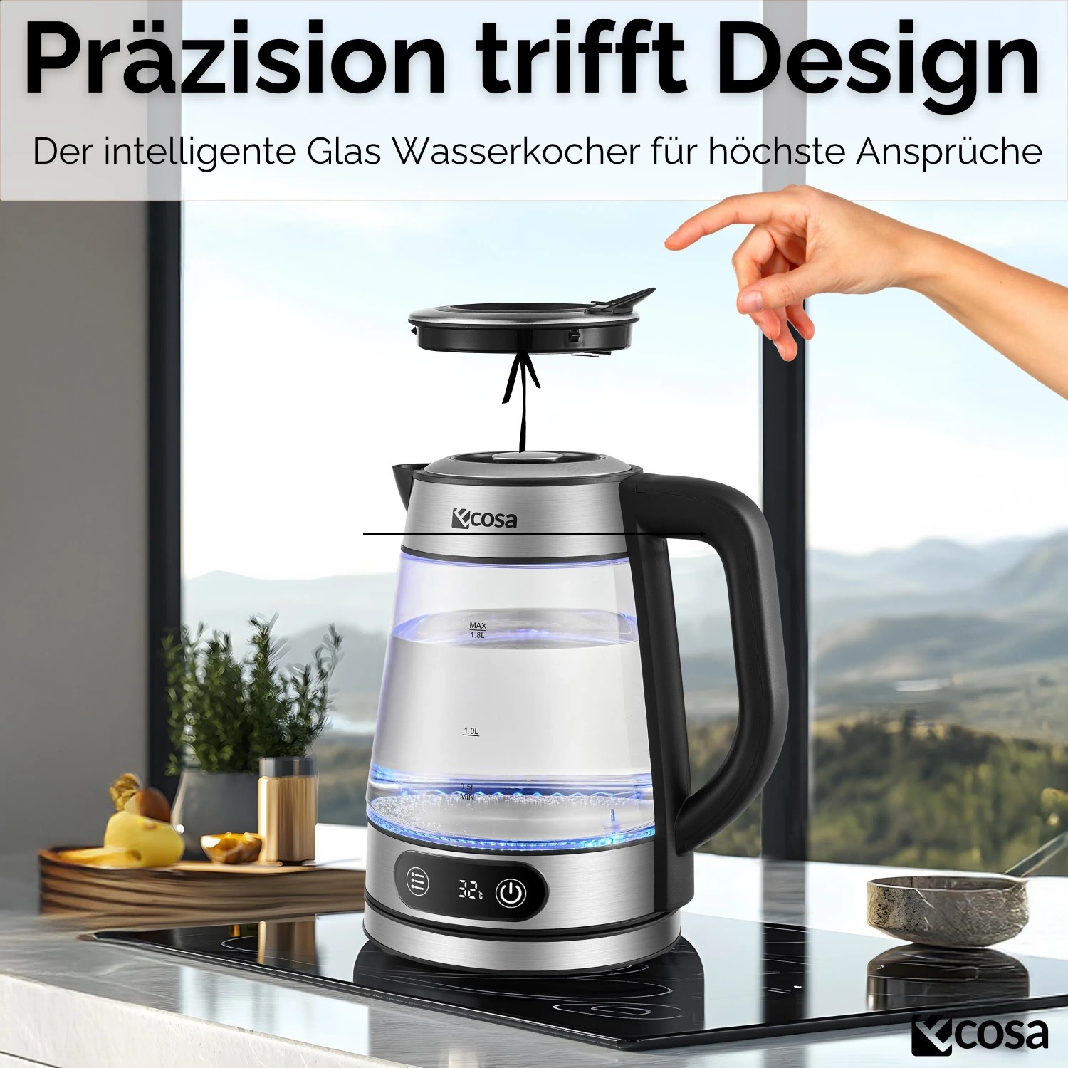 Ecosa Wasserkocher mit Temperatureinstellung EO-696 1,8 L Edelstahl kaufen bei OBI