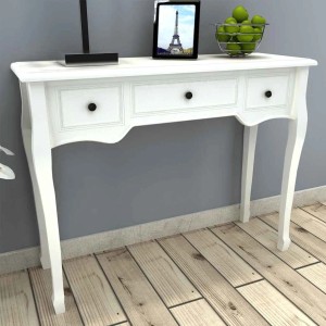 Weißer vidaXL Konsolentisch mit 3 Schubladen aus MDF/Kiefernholz. Eleganter Frisiertisch für Wohnzimmer.
