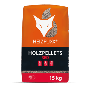 Heizfuxx Holzpellets Red, 15kg Sack auf Palette. Brennstoff für Heizung mit hohem Heizwert.
