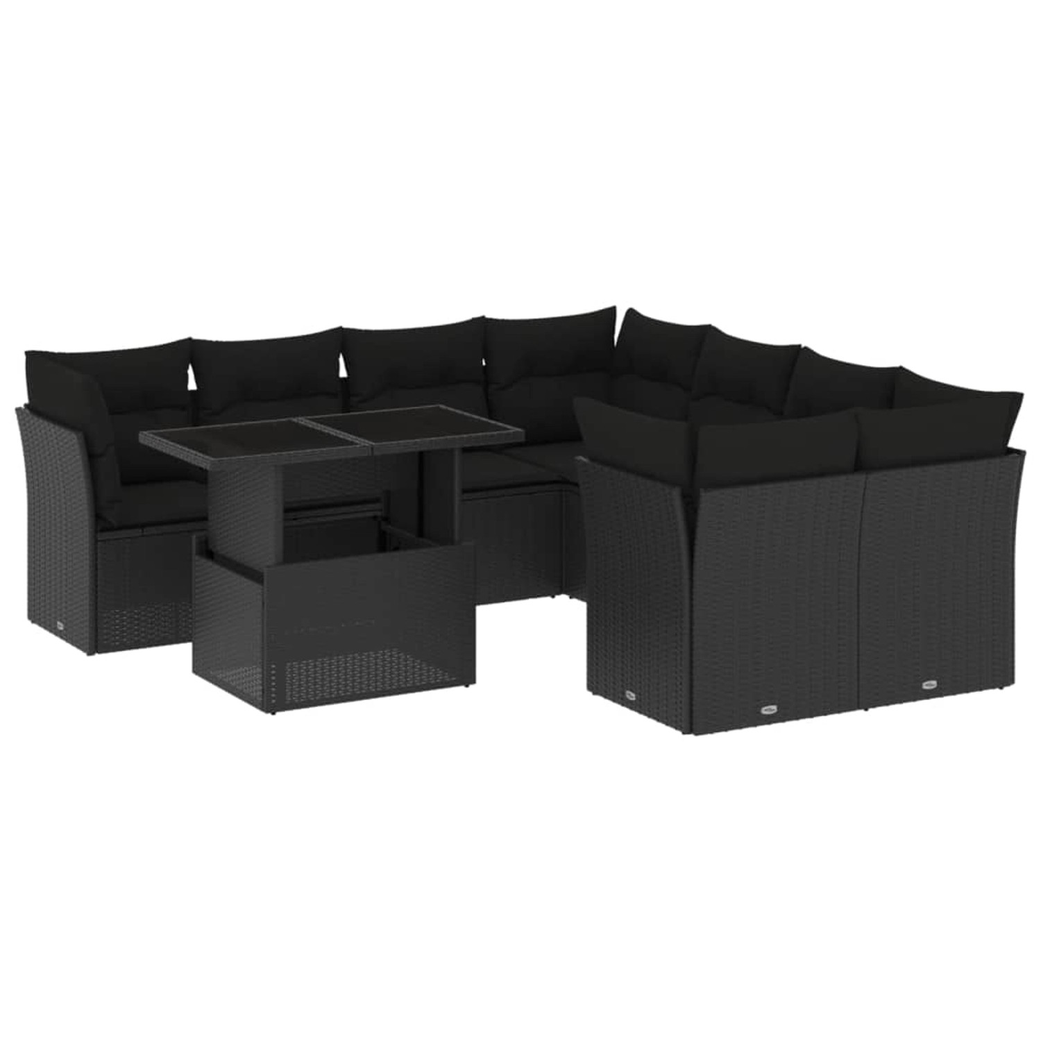 vidaXL 9-Tlg Garten-Sofagarnitur mit Kissen Schwarz Poly Rattan 3266425 günstig online kaufen