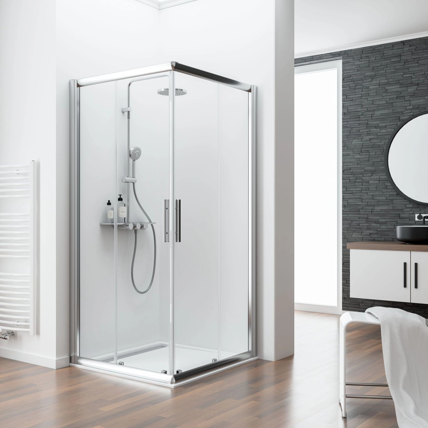 Schulte Eckeinstieg Kristall/Trend 90 cm x 120 cm x 185 cm Echtglas klar hell