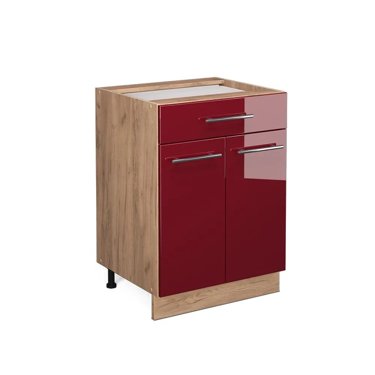 Vicco Küchenunterschrank Fame-Line Bordeaux Hochglanz Goldkraft Eiche 60 cm mit Schublade ohne Arbeitsplatte