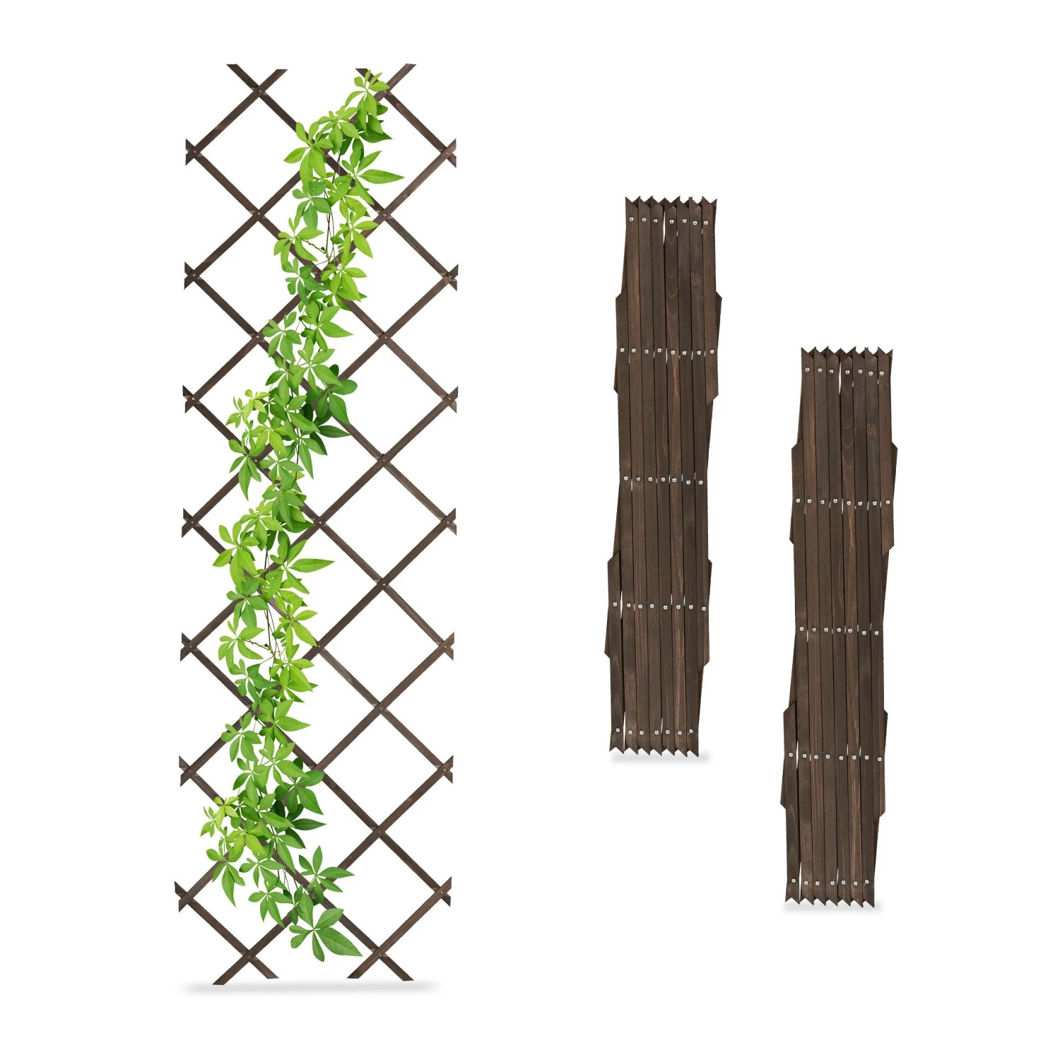 Relaxdays Rankgitter 3er Set Tannenholz Braun Ausziehbar 180 cm x 60 cm x 1 cm