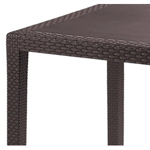 Detailansicht: Quadratischer Bistrotisch in Mokka mit Rattan-Optik für Garten, Balkon oder Terrasse.