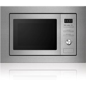 PKM Einbau-Mikrowelle MW820-EBM im Edelstahl-Look mit digitaler Anzeige und Drehteller.