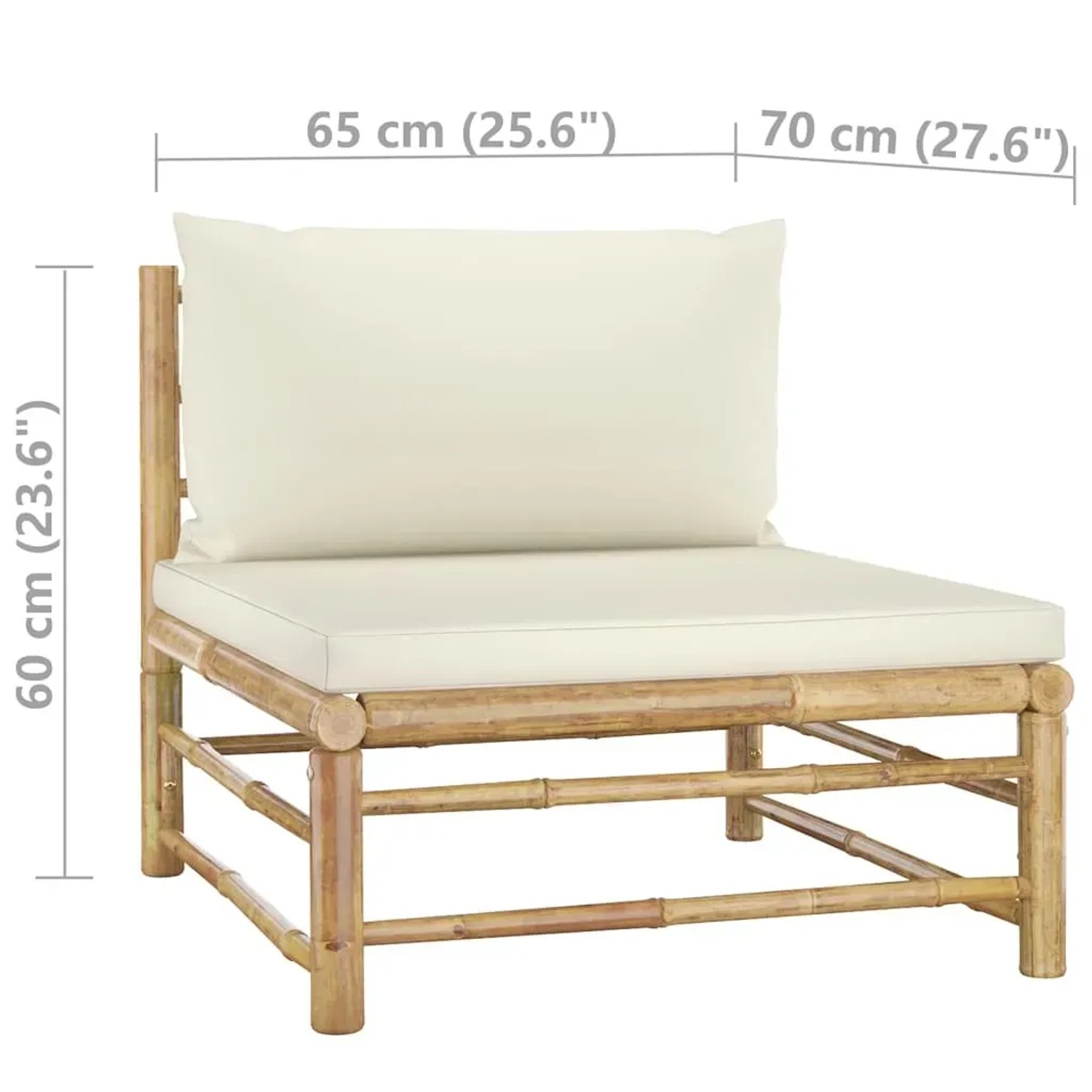 vidaXL Garten-Lounge-Sessel aus Bambus mit cremeweißen Kissen, Teil eines Lounge-Sets