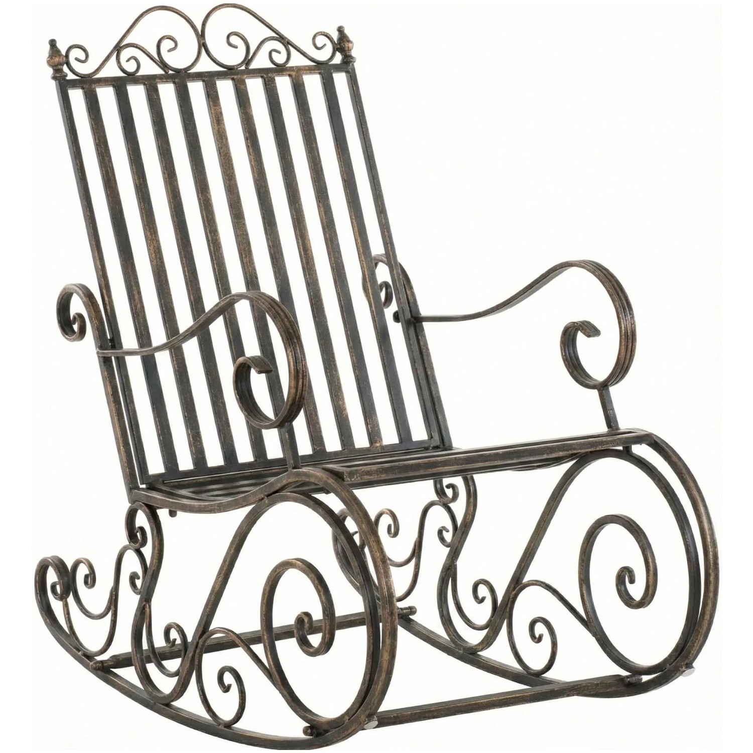 DELUKE Schaukelstuhl ANNA Antik Outdoor 56x90x94cm Metall Bronze Gartenstuhl Liegestuhl Relaxstuhl Garten Terrasse