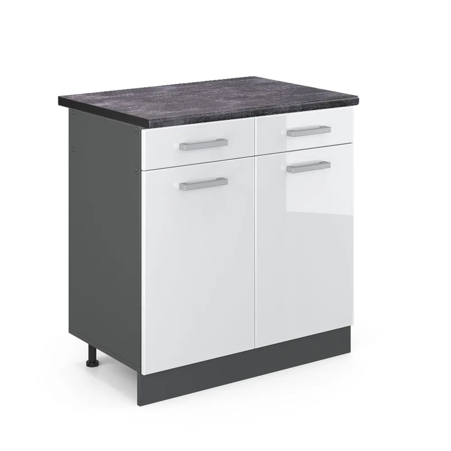 Vicco Küchenunterschrank R-Line Weiß Hochglanz Anthrazit 80 cm AP Anthrazit