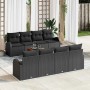 Schwarzes 9-teiliges vidaXL Garten-Sofa-Set aus Polyrattan mit Tisch für den Außenbereich.