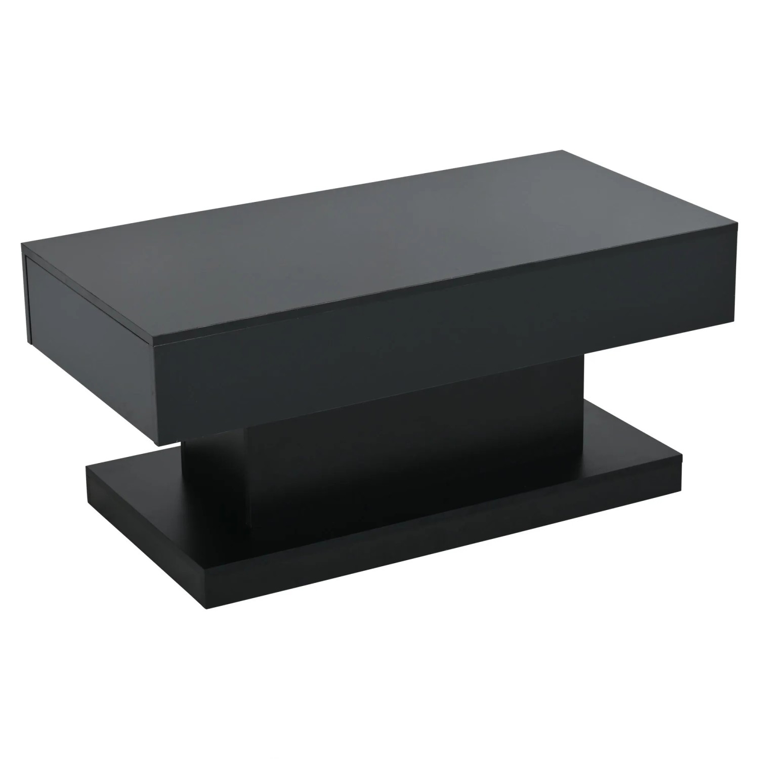 okwish Couchtisch mit LED Lichtleiste Schubladen Hochglanz 100x50x45cm Schwarz