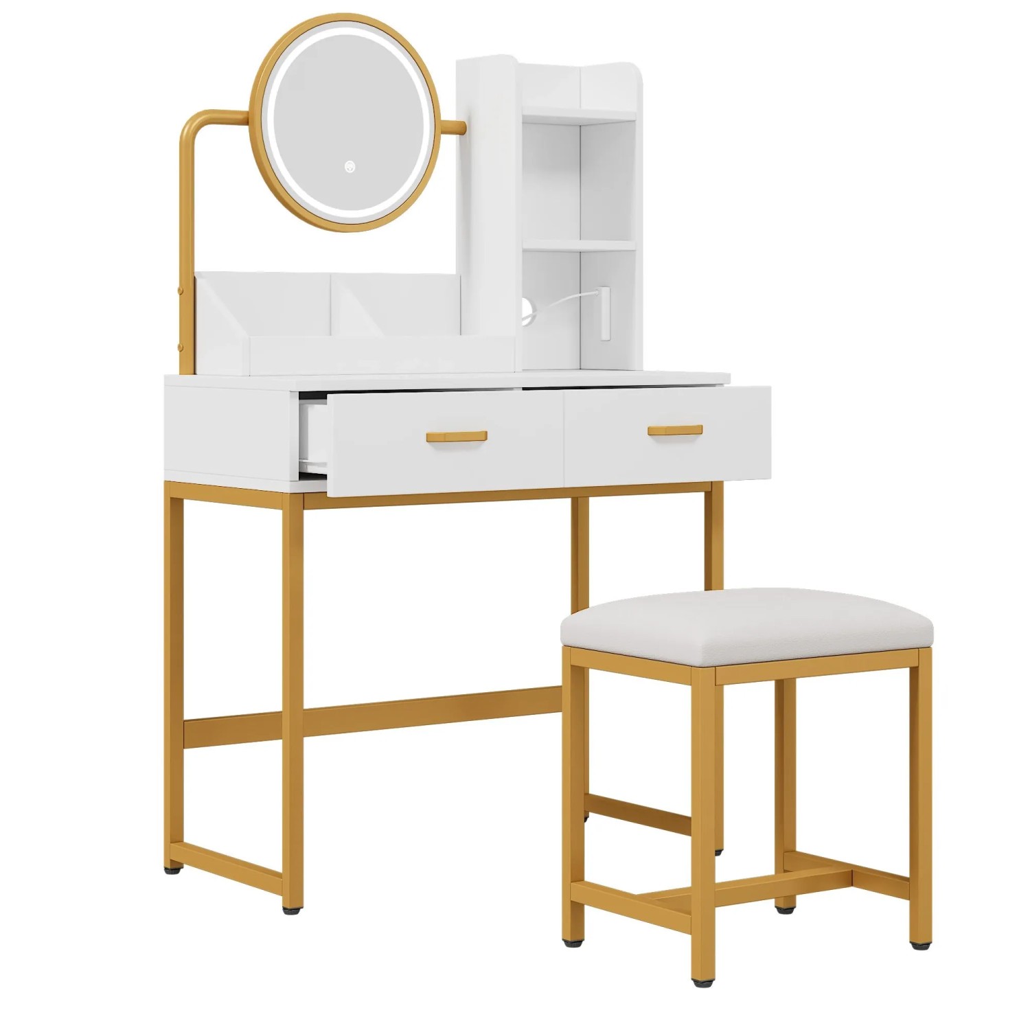 okwish Schminktisch mit LED Spiegel Steckdose Schlafzimmer 80x138x40cm Weiß