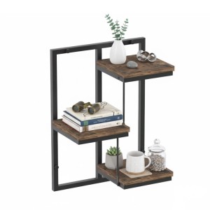 Relaxdays Wandregal mit 3 Ebenen in Schwarz und Braun. Dekoratives Hängeregal aus Stahl und Holzwerkstoff.