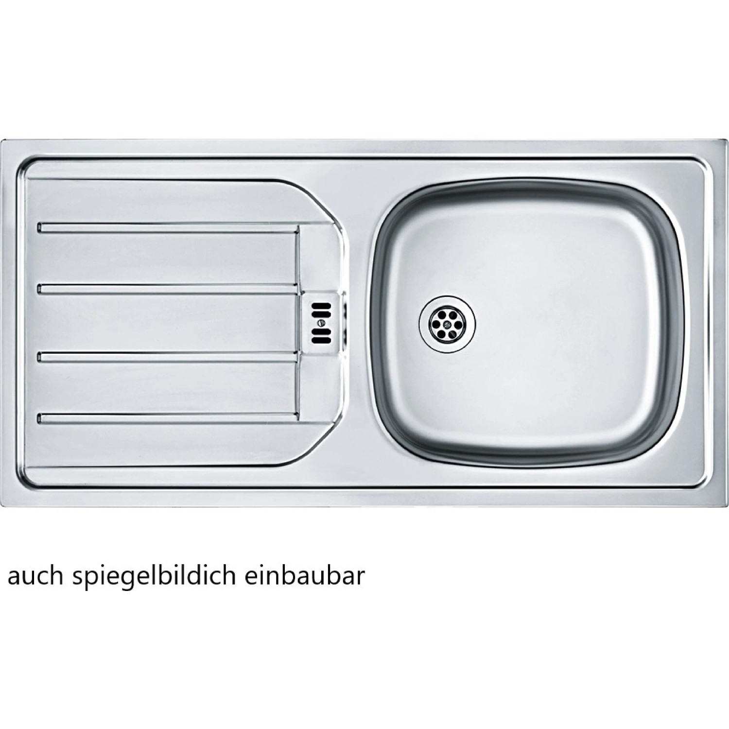 Edelstahl Einbauspüle für Held Möbel Küchenzeile Sorrento, Abtropffläche links.