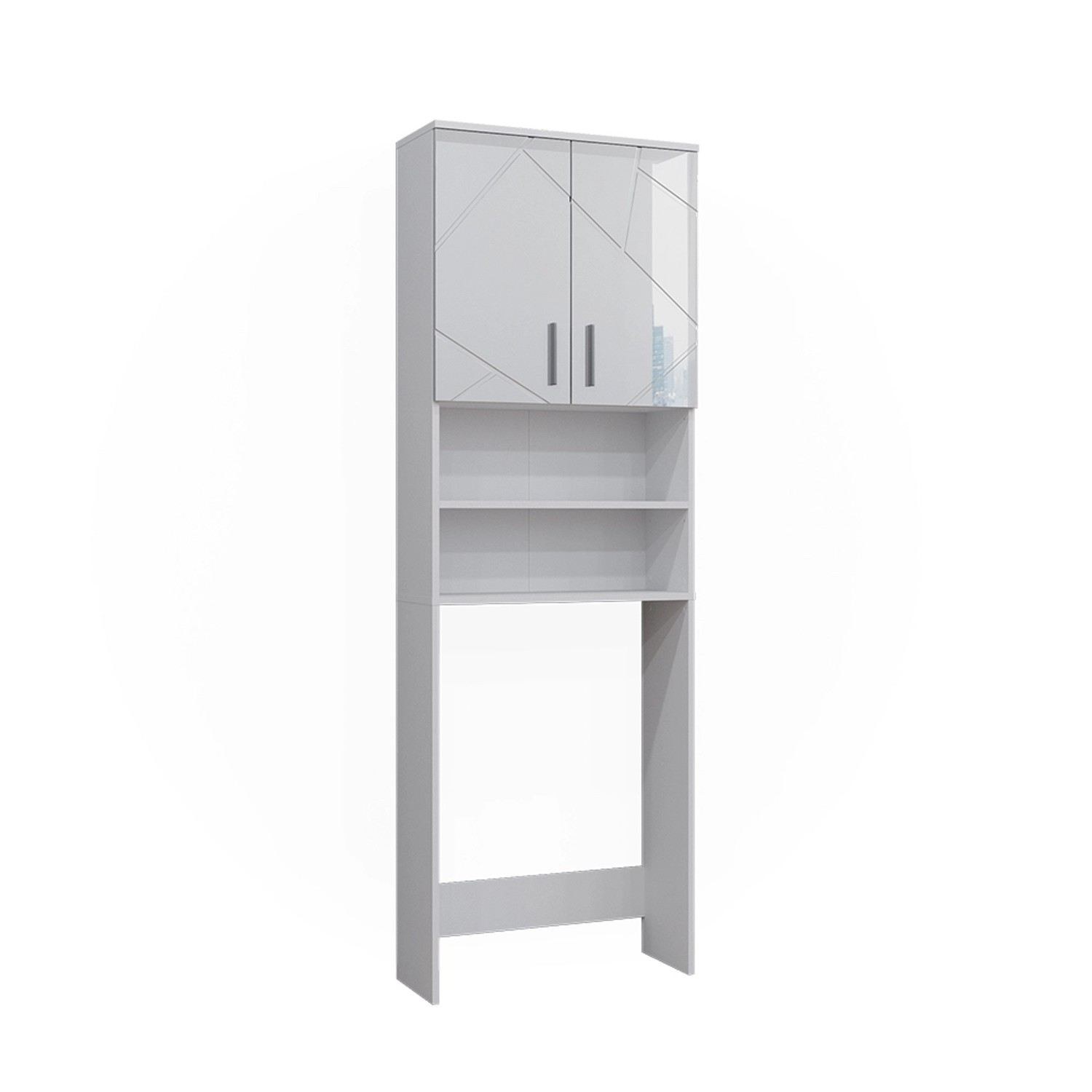 Vicco Waschmaschinenschrank Irma Weiß Hochglanz/Weiß 64 x 191 cm Badezimmerschrank für die Waschmaschine