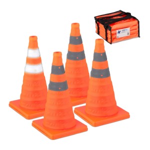 Relaxdays Pylonen 4er Set Polyester Kunststoff Orange Silber Faltbar Reflektierend 45 cm x 24,5 cm x 24,5 cm 380 g