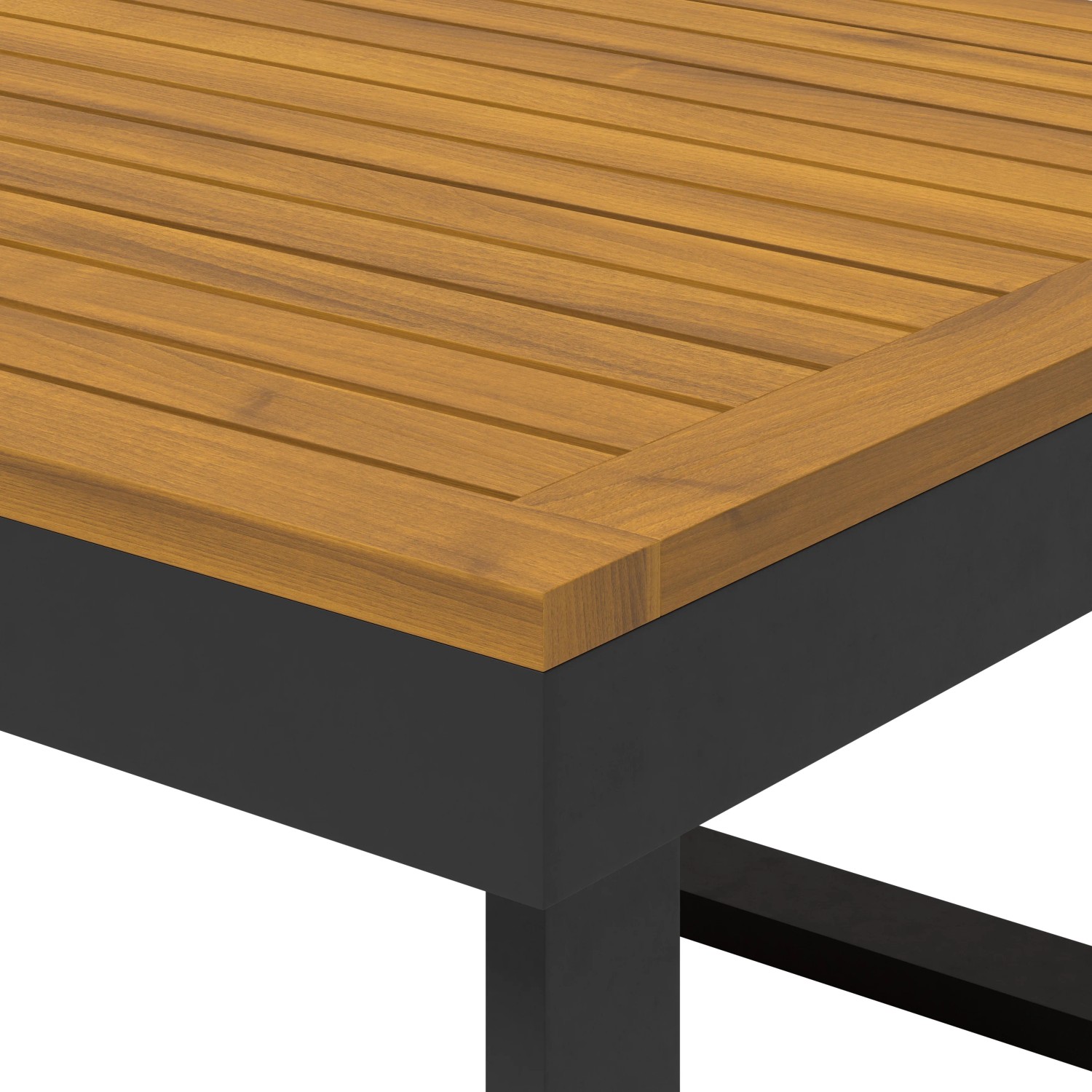 Lounge-Tisch Lipson mit Akazienholzplatte und grauem Aluminiumgestell. Gartentisch für Lounge-Möbel.