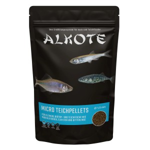 Alkote Micro Teichpellets 600g für kleine Teichfische, Alleinfutter im schwarzen Beutel.