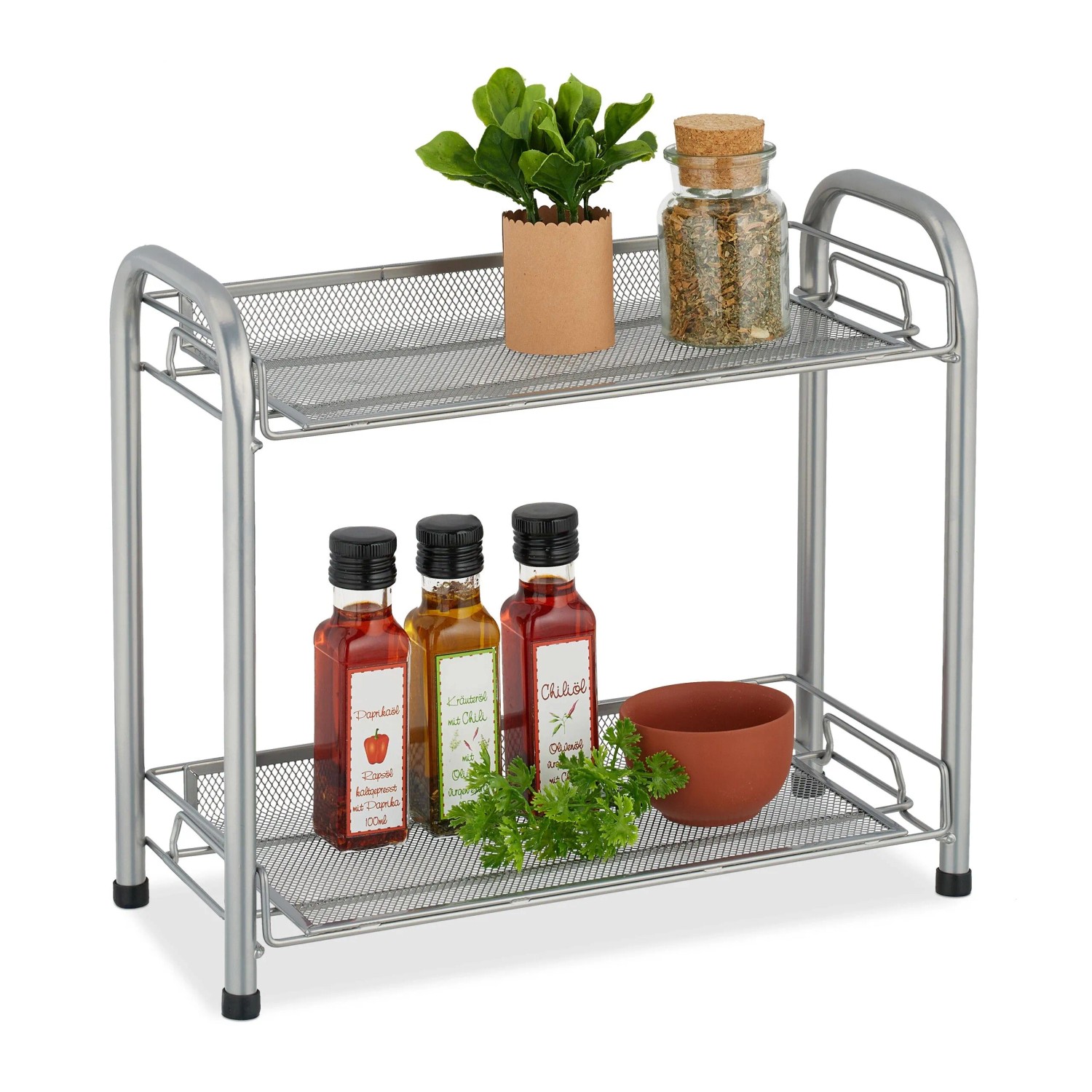 Relaxdays Gewürzregal Metall Silber Freistehend 32 cm x 37 cm x 17 cm 1 kg