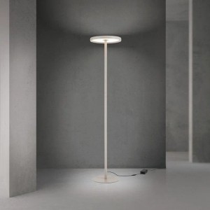Moderne, khakifarbene LED Stehlampe mit CCT-Steuerung, Up-/Downlight und schlankem Design für Innenräume.