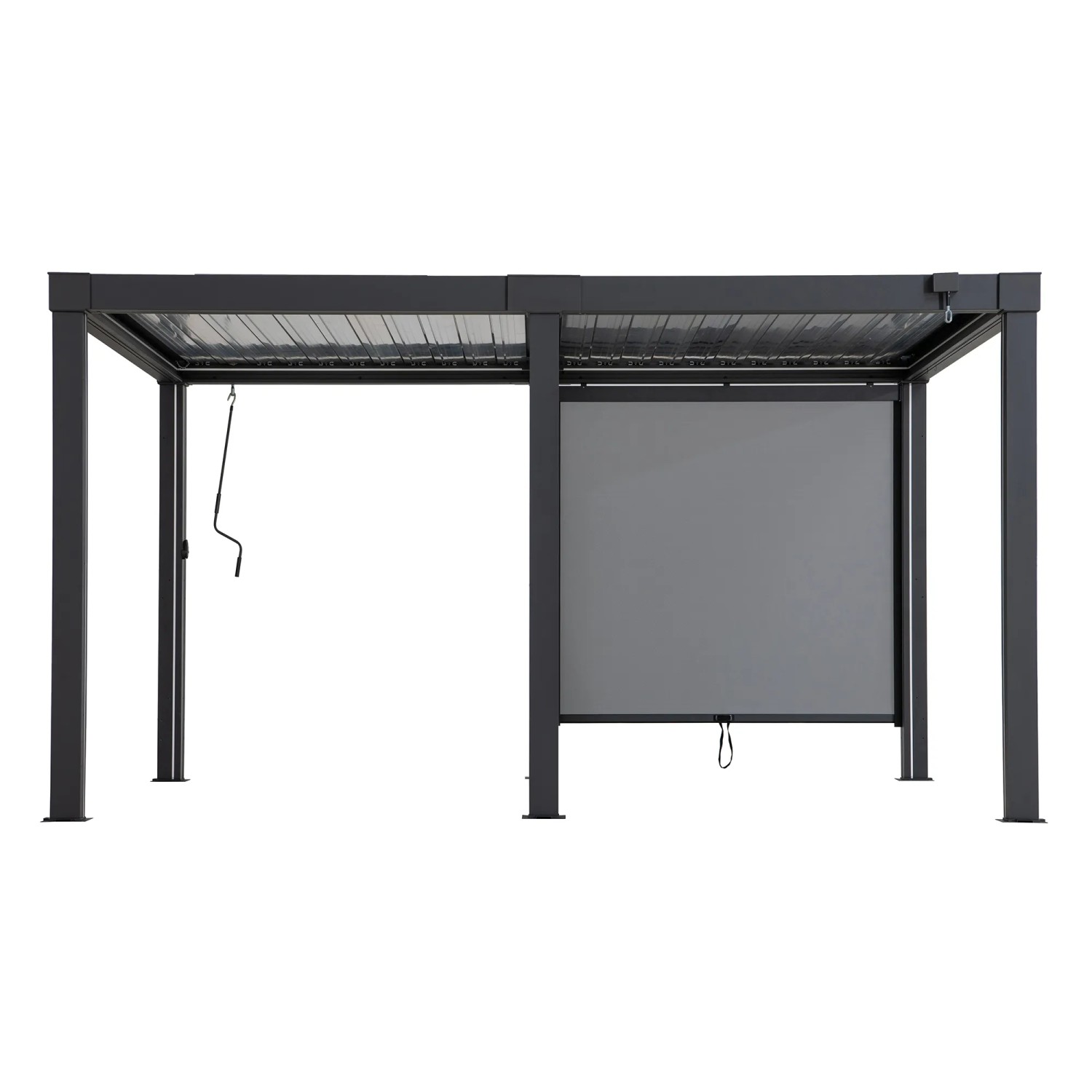 Sunjoy Rollo für Multi-Pergola Matterhorn 2m, graues Textilrollo an Terrassenüberdachung.