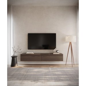 Selsey TV-Hängeboard Bemmi 175 cm in Nussbaum Optik. Modernes Lowboard zur Wandmontage mit zwei Klappfächern.